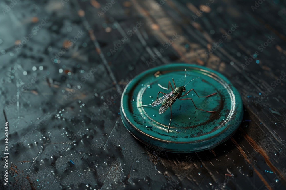 Close-up of a small insect sitting on a green plate. Suitable for nature and food themes Close-up of a small insect sitting on a green plate. Suitable for nature and food themes