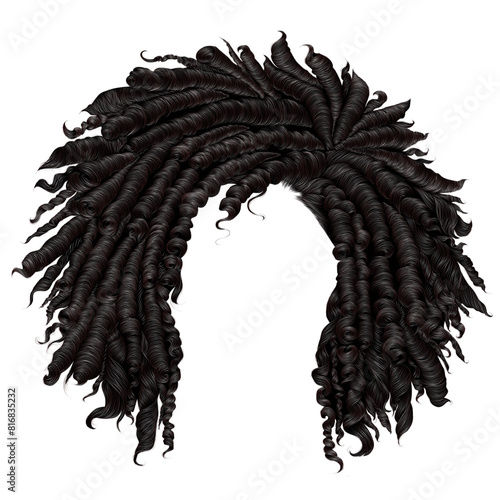trendy curly  african black  hair  . realistic  3d . fashion beauty style .