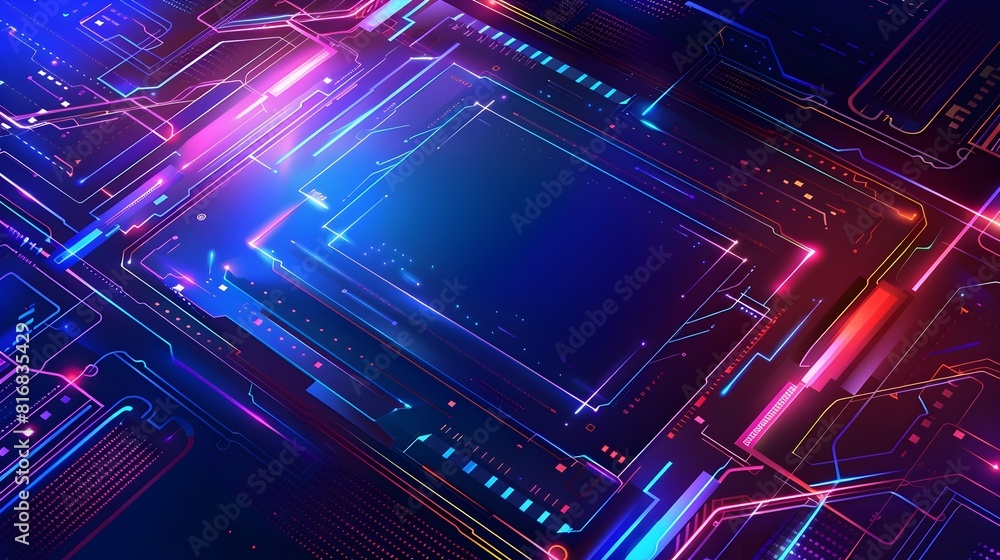 Digital Neon Fractal Circuits Background with Glowing Futuristic Technology Patterns Digital Neon Fractal Circuits Background with Glowing Futuristic Technology Patterns