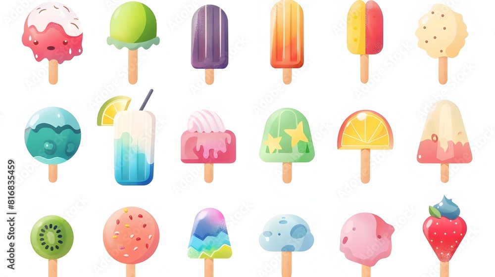 Fototapeta premium Delightful Frozen Treats Colorful Popsicles Ice Cream and Shakes on Vibrant Gradient Backdrops