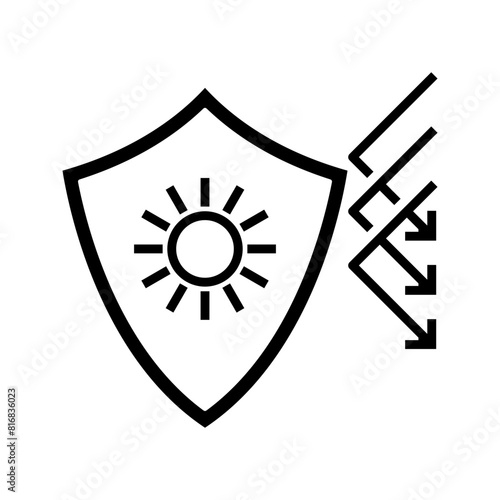 Sunscreen, sunblock, spf symbol, shield with the sun reflecting the light arrow icon vector