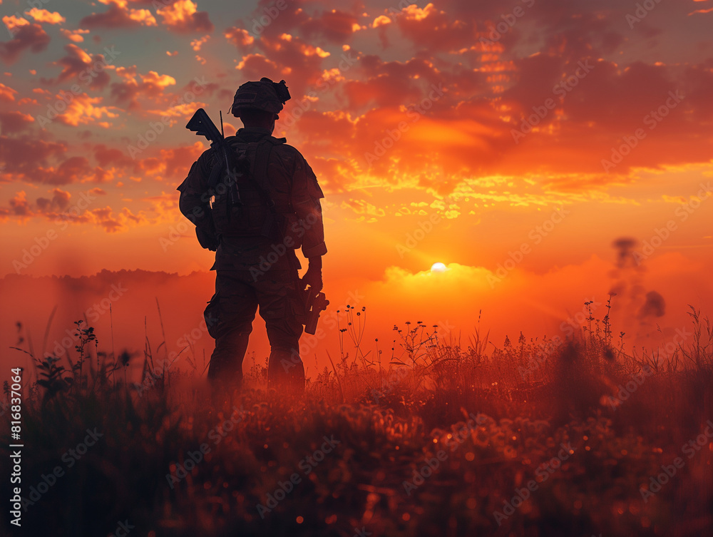 Fototapeta premium Soldier at Sunrise for Veterans Day