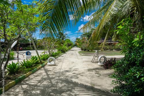 the view and atmosphere of a quiet cottage lodging away from the hustle and bustle of the highway and so private in the bintan area, Indonesia photo