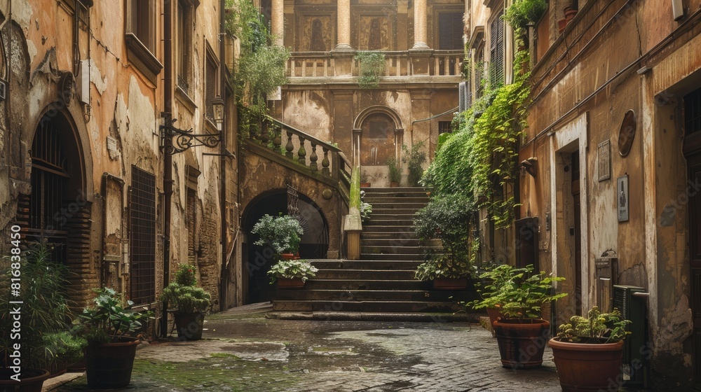 Old courtyard in Rome, Italy 