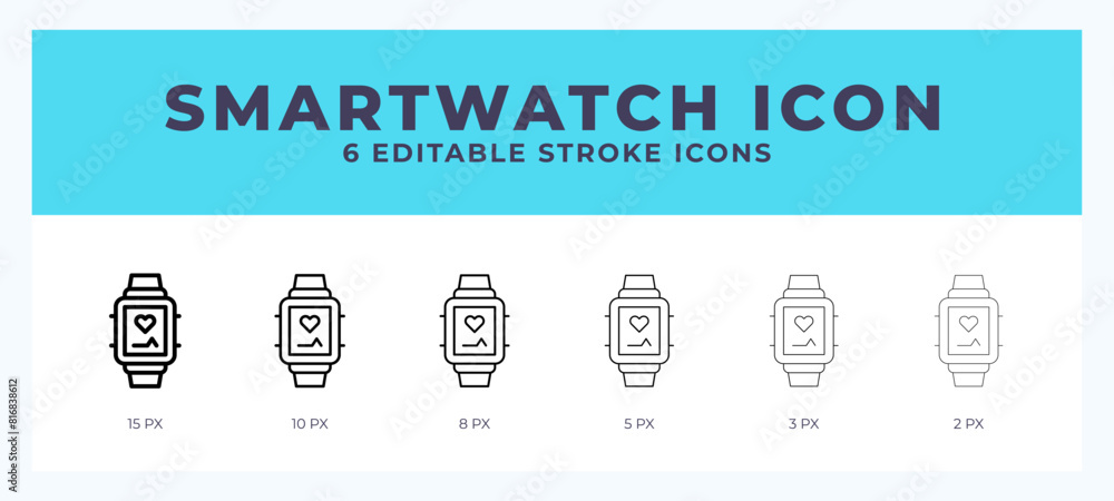 Smartwatch icon in thin line. Bold line. Regular line. Editable stroke. Smartwatch icon in thin line. Bold line. Regular line. Editable stroke.