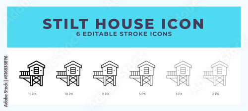 Stilt house line icon for websites and apps. Vector illustration with editable stroke.