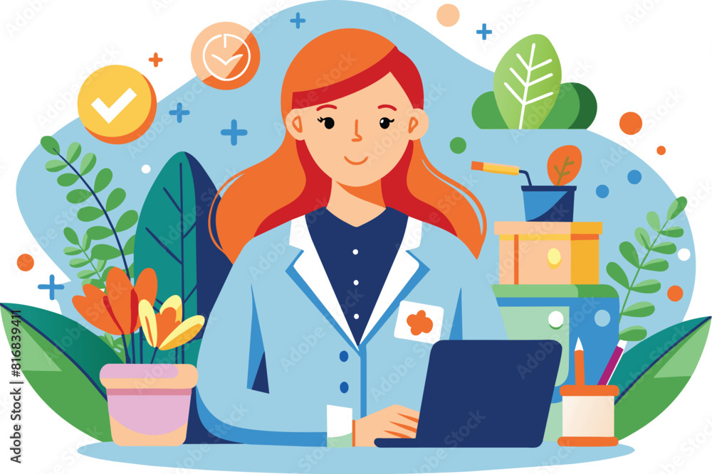 Flat illustration of a female social worker, vector illustration. Flat illustration of a female social worker, vector illustration.
