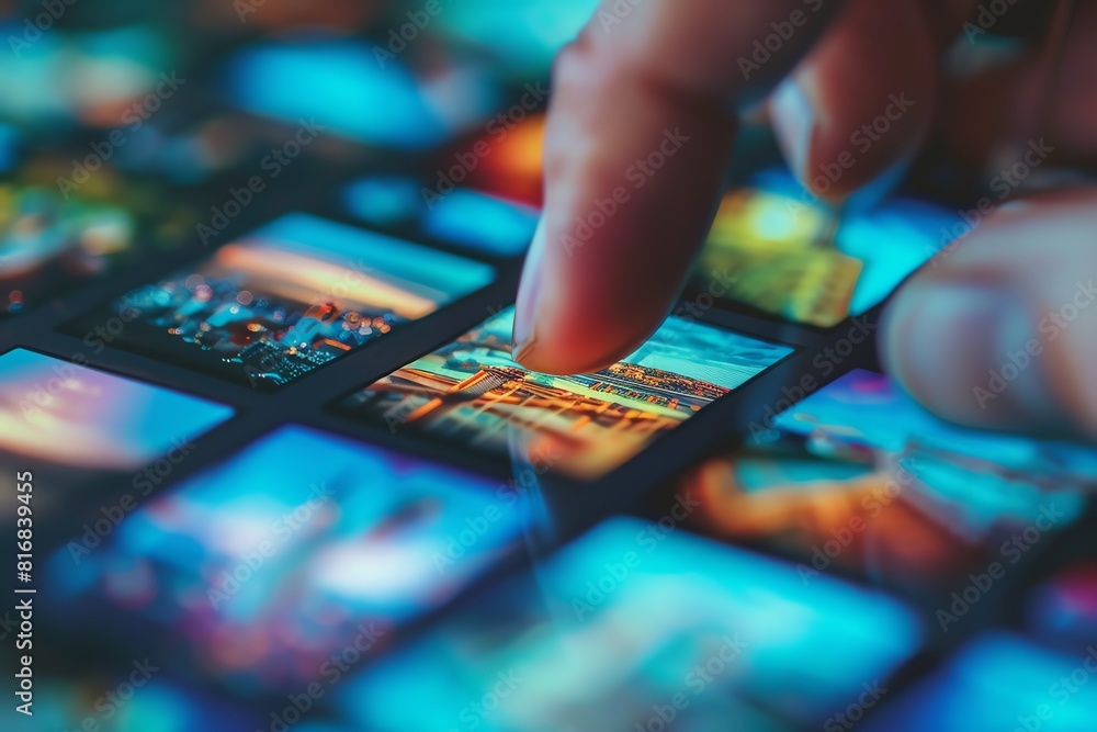 A closeup of a finger swiping through a gallery of photos on a smartphone A closeup of a finger swiping through a gallery of photos on a smartphone