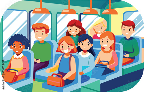 Flat illustration of a passengers in public transport, vector illustration.