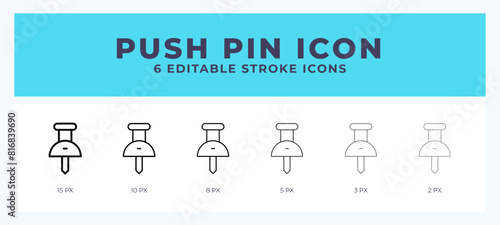 Push pin vector icon. With different stroke vector illustration.