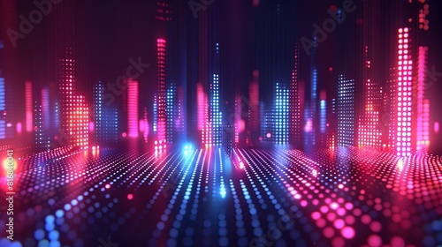 Glowing Neon Equalizer Backdrop with Abstract Sound Wave Visualization