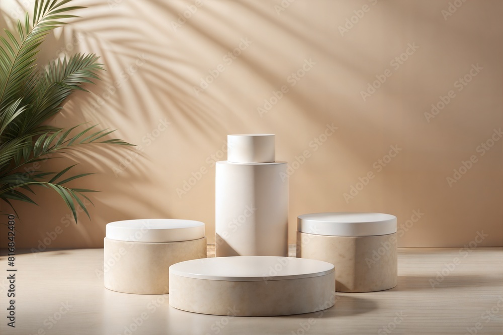 3d rendering of natural cosmetic products in the shape of podium with natural product 3d rendering of natural cosmetic products in the shape of podium with natural product