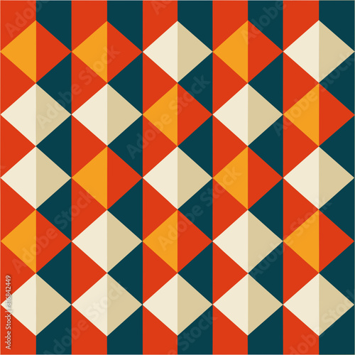 Wallpaper Mural A vibrant and groovy seamless pattern filled with a mash-up of retro designs. The pattern includes a mix of houndstooth and checkerboard patterns in various sizes, colors, and orientations. Torontodigital.ca