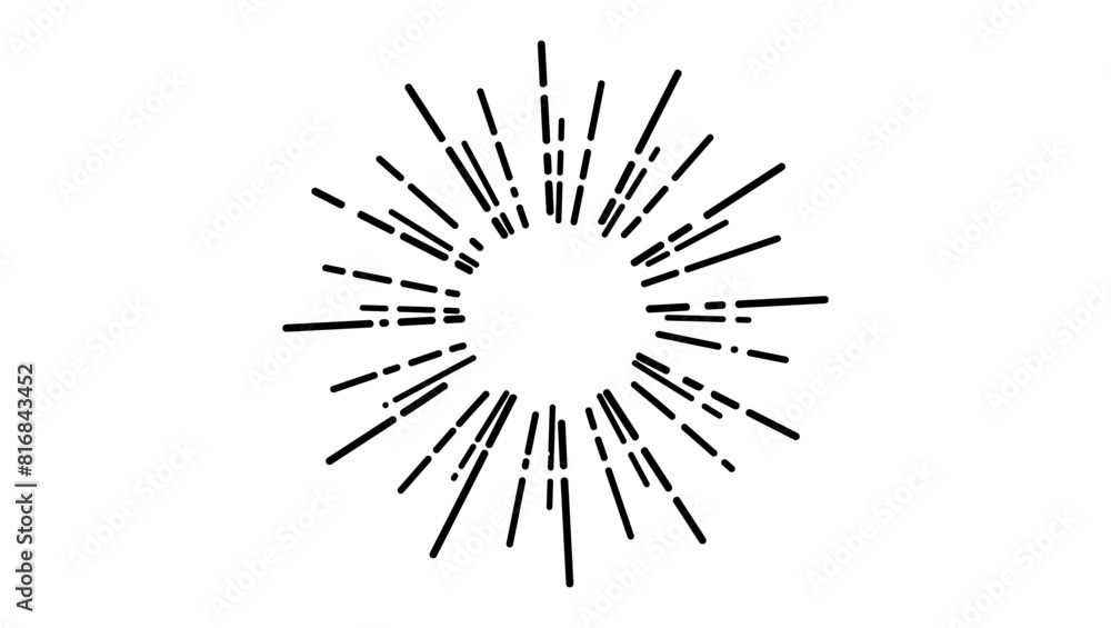 Rays linear drawn emblem, black isolated silhouette Rays linear drawn emblem, black isolated silhouette