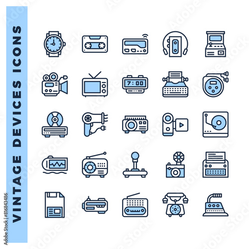 25 Vintage Devices Two Color icons pack. vector illustration.