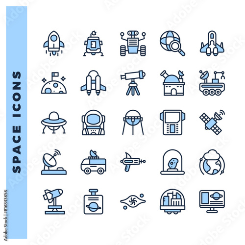 25 Space Two Color icons pack. vector illustration.