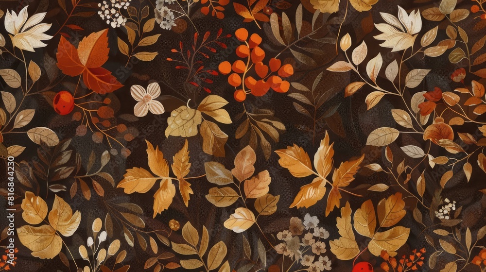 Autumn Cottagecore Boho Botanical Brown Vintage Print Design