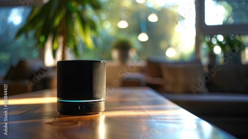 Control the smart speaker, place it on the table.