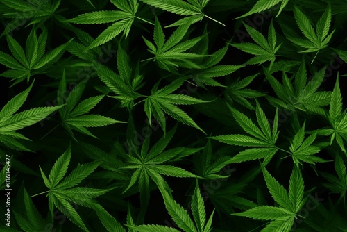 Hemp leaves. Seamless texture. AI generated