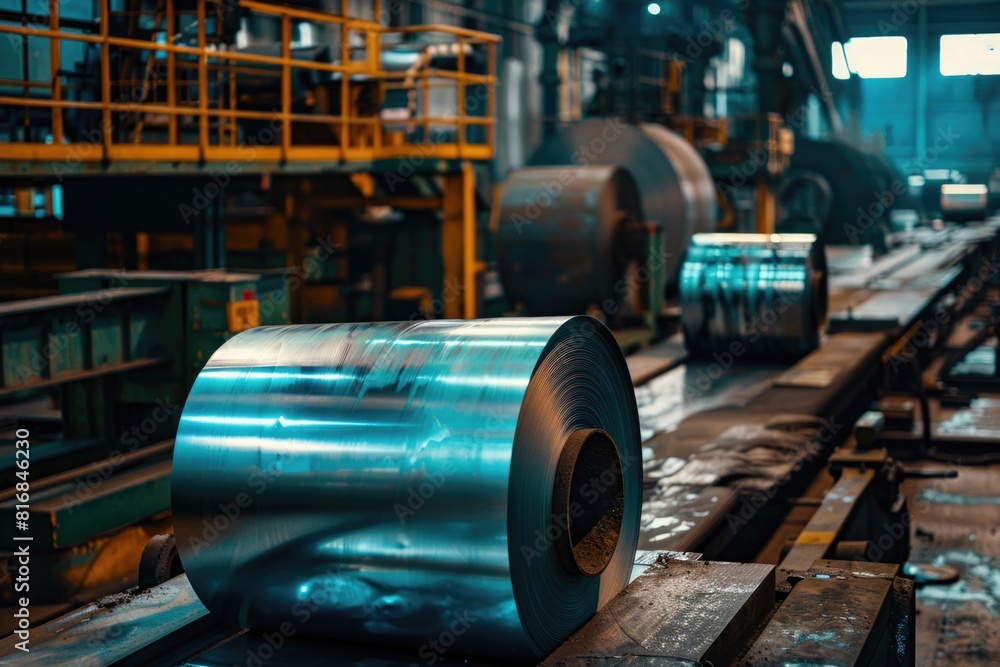 A large roll of steel in a factory. Suitable for industrial concepts A large roll of steel in a factory. Suitable for industrial concepts