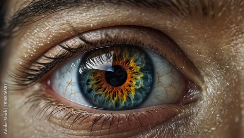 Human eye with orange-blue iris