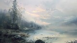 Muted pastel hues painting the landscape, evoking a sense of peace and tranquility.
