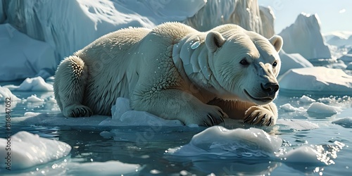 wallpaper representing a polar bear lying on a melting iceberg, due to global warming