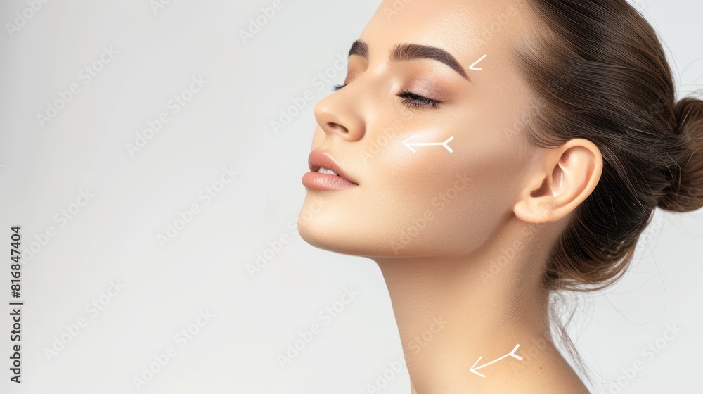 Naklejka premium Women with perfect facial skin Template from applying cosmetics on a white background.