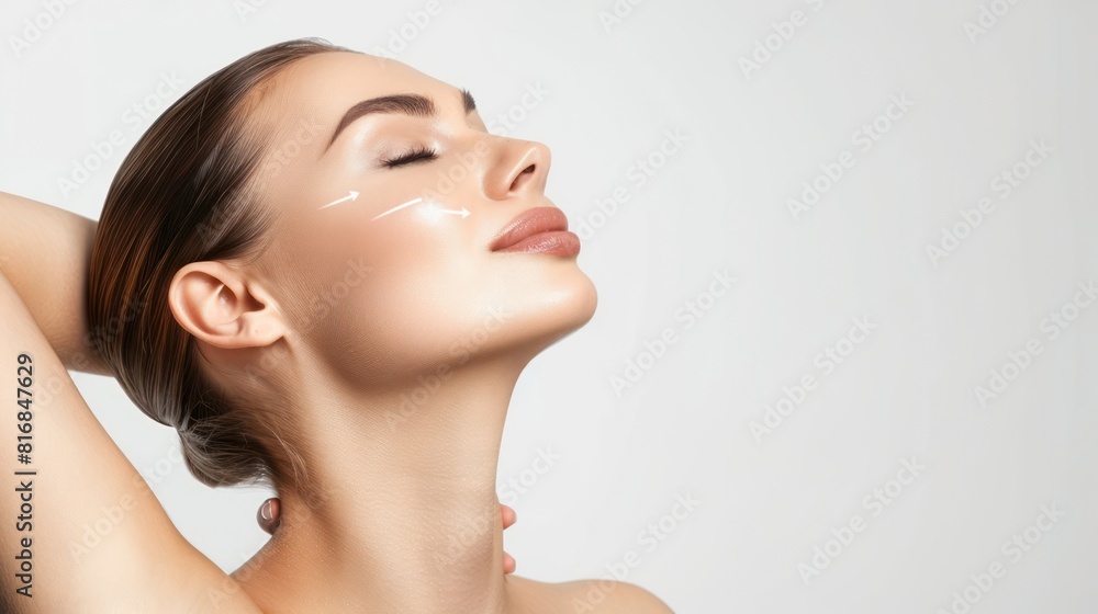 Women with perfect facial skin Template from applying cosmetics on a white background. Women with perfect facial skin Template from applying cosmetics on a white background.