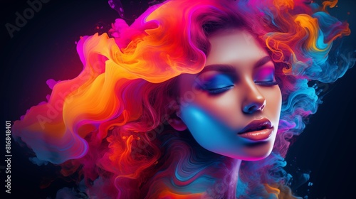 Abstract Portrait of a Woman with Vibrant and Fiery Hair.