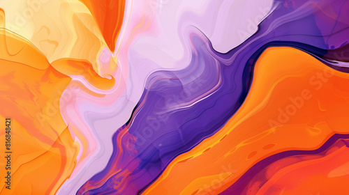 Vibrant abstract fluid art with bold shades of orange  purple  and pink  creating a dynamic and energetic visual with smooth  flowing lines