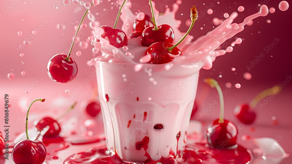 strawberry smoothie milkshake with splashes isolated on pastel pink color backdrop strawberry smoothie milkshake with splashes isolated on pastel pink color backdrop