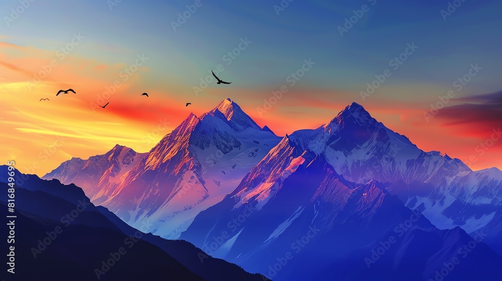A majestic mountain landscape at dusk A majestic mountain landscape at dusk