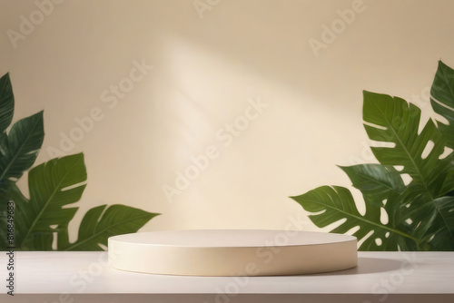 Premium quality minimal product display neutral beige color shadows and podium background