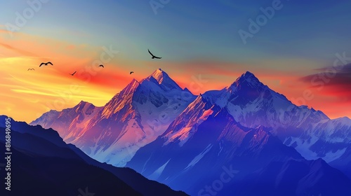 A majestic mountain landscape at dusk