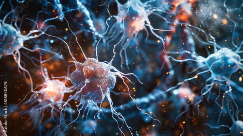 A macro image of neurons brain cells against a dark background