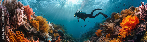 Wallpaper Mural Scuba Diver Exploring Underwater Sunbeams Torontodigital.ca