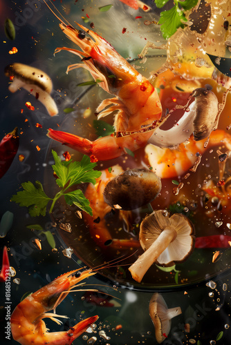 Experience the artistry of culinary photography with a captivating image of Tom Yum Kung, a Thai gourmet delight. AI generative. photo