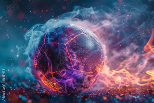 Mesmerizing 4k wallpaper showcasing a soccer ball with vibrant neon lights and dynamic energy effects