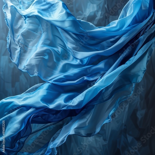 Blue transparent cloth material flying in the wind. Generative AI