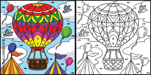 Circus Hot Air Balloon Colored Illustration
