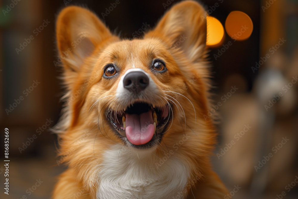 joyful Corgi with a radiant smile and fluffy ears, blurred background. playful and friendly nature of the breed, perfect for pet lovers and animal themed content. joyful Corgi with a radiant smile and fluffy ears, blurred background. playful and friendly nature of the breed, perfect for pet lovers and animal themed content.