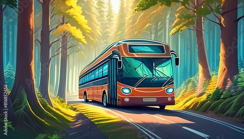 bus on the road in forest