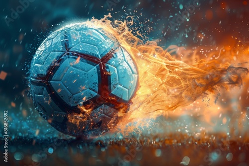 Vibrant, highresolution wallpaper featuring a soccer ball with a fiery trail, symbolizing speed and energy
