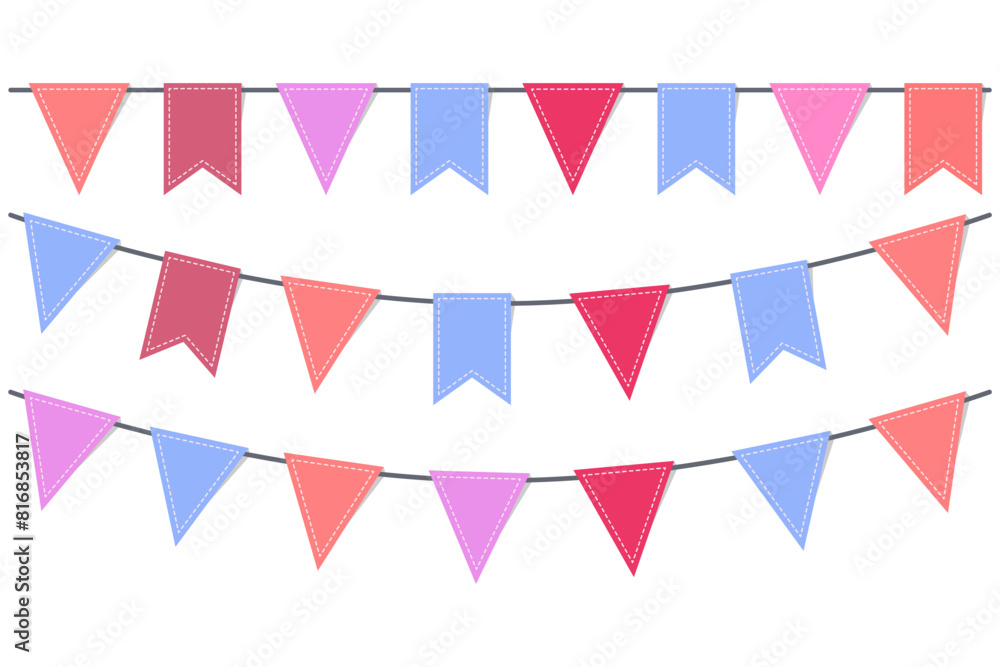 Obraz premium Colorful paper bunting party flags flat vector isolated on white background