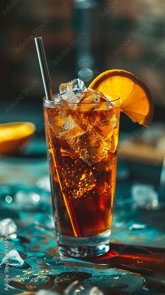 Refreshing glass of cola with ice and lime cocktail Refreshing glass of cola with ice and lime cocktail