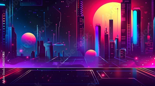 Glittering Metropolis of Neon Lit Skyscrapers and Hovering Aerodynes in the Night Sky