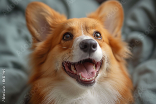 A joyful and happy corgi looking, themes of animal care, cute and friendly dog breeds, and cheerful companionship. photo