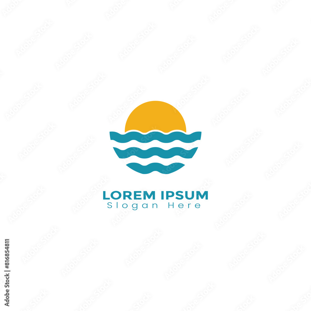 Fototapeta premium Vector logo design template. Sun and Sea sign.