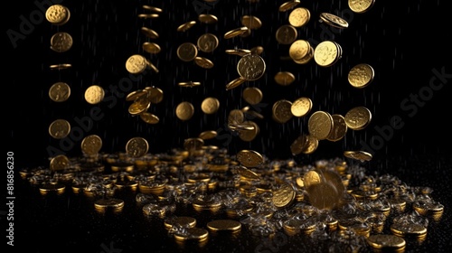 Golden coins in a glass with black background, 